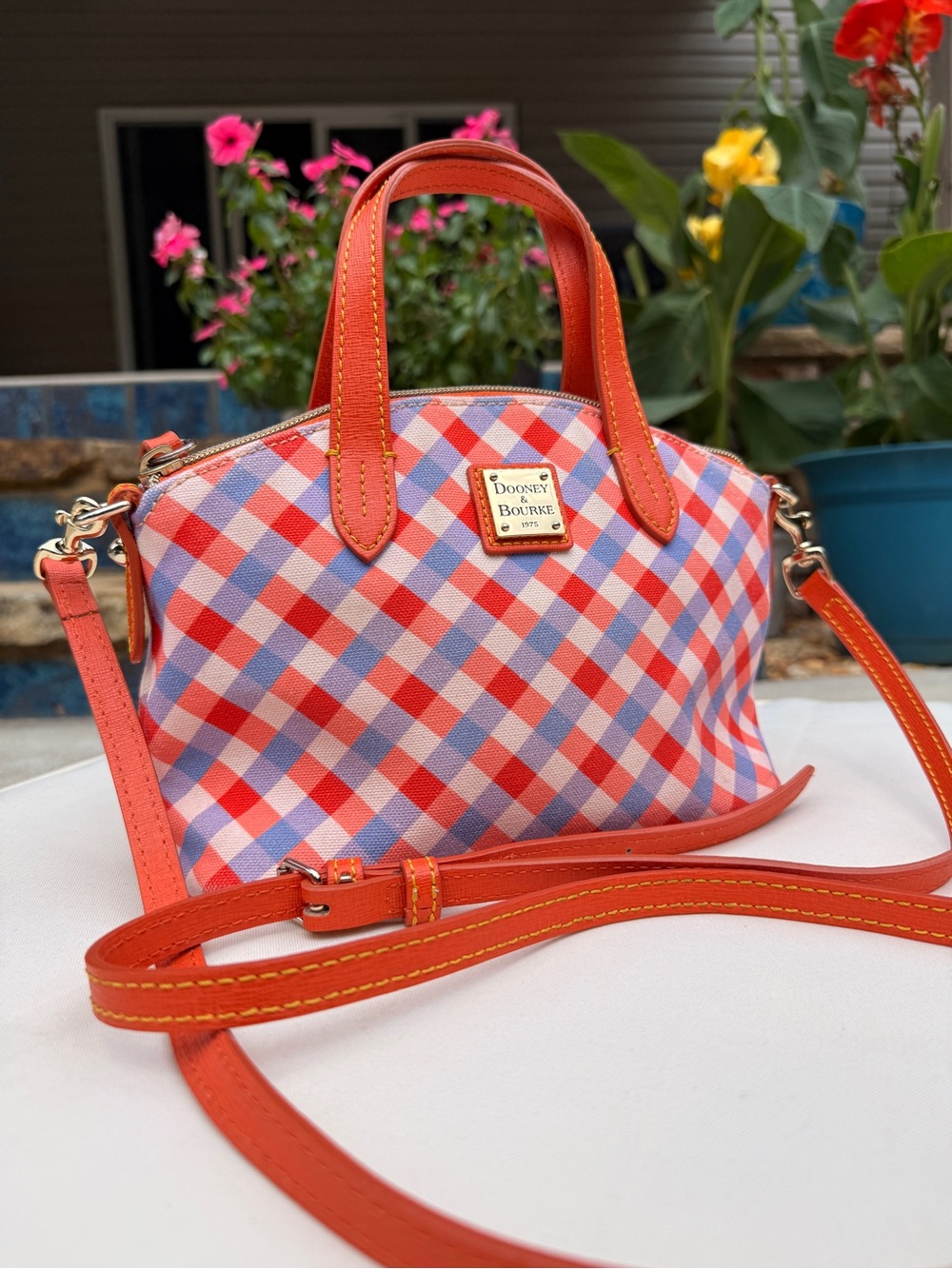 Dooney & Bourke Orange Pink Gingham Crossbody Bag